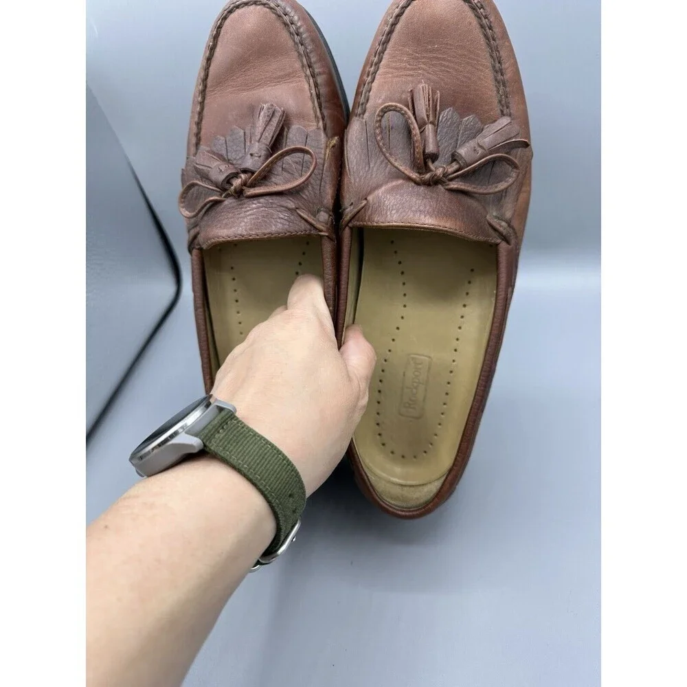 Rockport - men's brown leather shoes w fringes M4044 - low heel -‎ size 9.5
